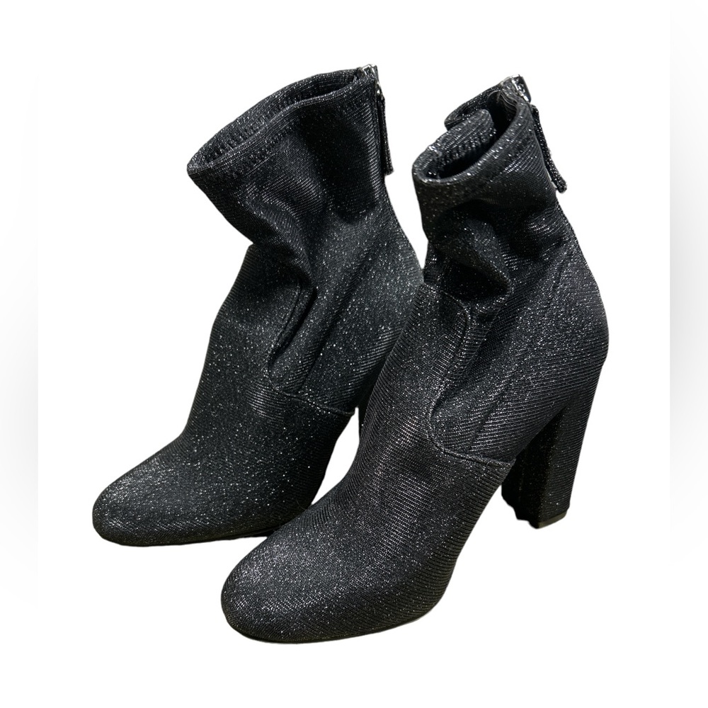 Steve Madden Metallic Gray Glitter Booties Brisk Women’s Size 7M Sock Style